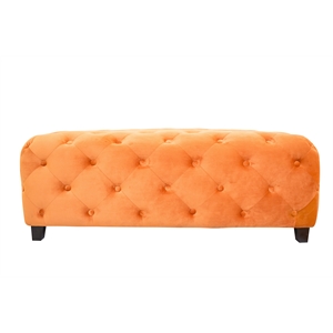 Soft Tufted Bench Upholstered in Orange Fabric