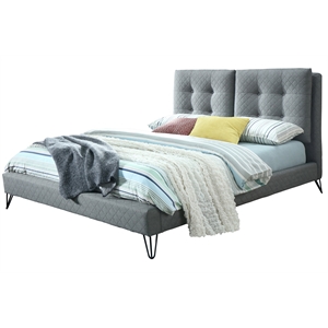 Adele Queen Bed Upholstered in Gray Fabric