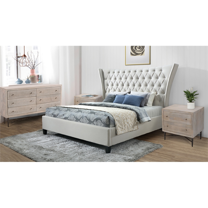 Lexis King Bed Upholstered in Beige Fabric