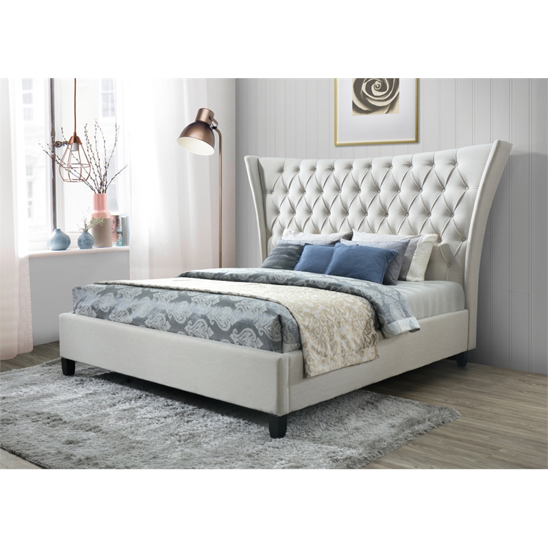Lexis King Bed Upholstered in Beige Fabric
