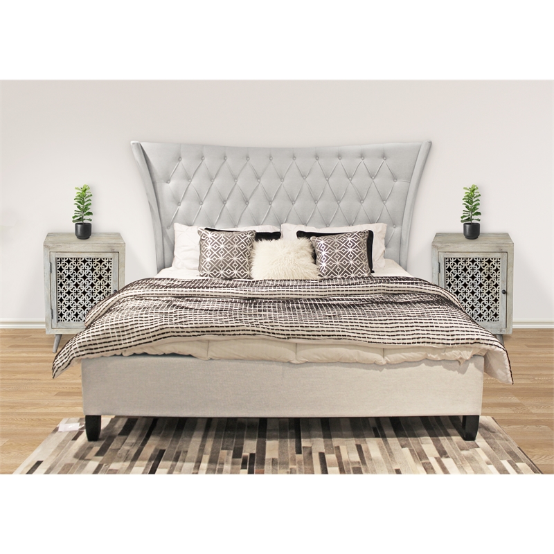 Lexis King Bed Upholstered in Beige Fabric