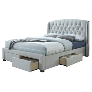 Adele King Bed with Storage Upholstered in Pebble Gray Fabric