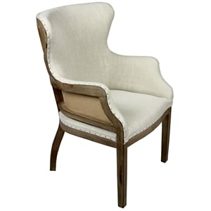 Phil Arm Chair Upholstered in Natural Fabric with Nail Tape Trim