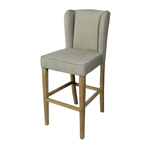 Howard Bar Stool Upholstered in Natural Fabric with Wooden Legs