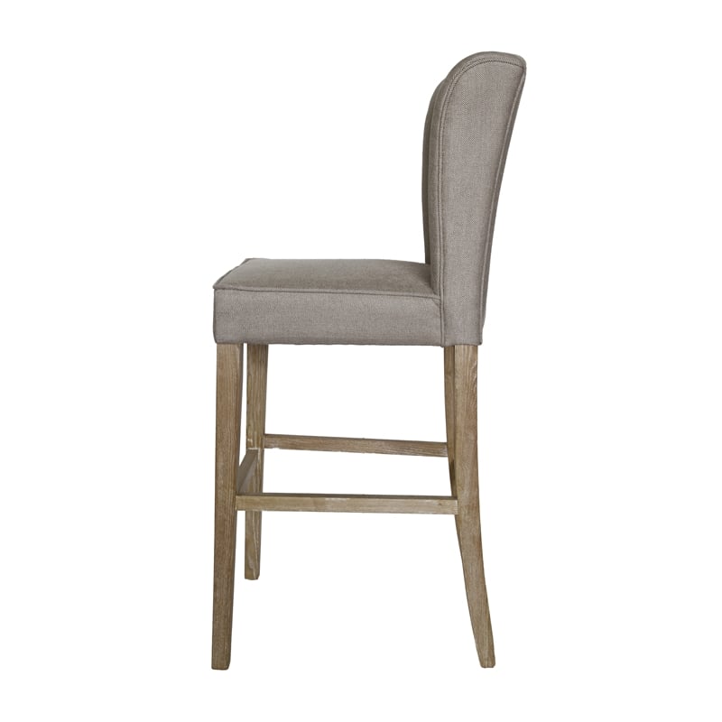 Howard Bar Stool Upholstered in Natural Fabric with Wooden Legs
