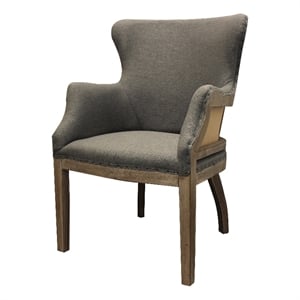 Phil Exposed Wood Arm Chair Upholstered in Gray Fabric with Nail Trim