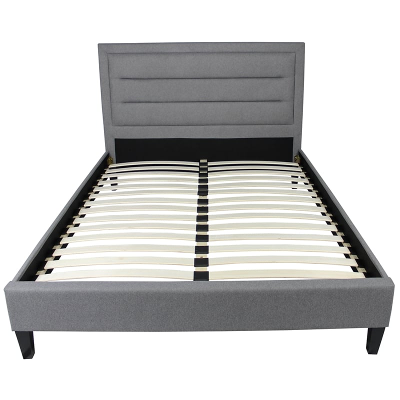 Baxter King Platform Bed Upholstered in Gray Fabric