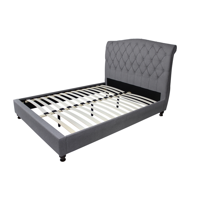 Essex Queen Platform Bed Upholstered in Gray Fabric