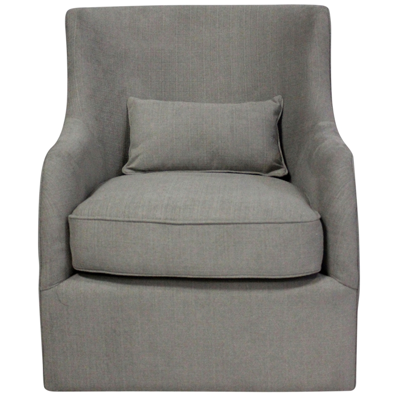 Wade Swivel Lounge Chair with Kidney Pillow Upholstered in Gray Fabric