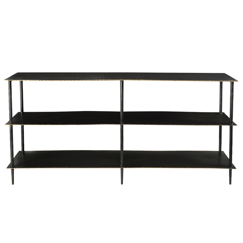 Noah 3-Tier Forged Cast Iron Media Console in Black with Acid Etched Top