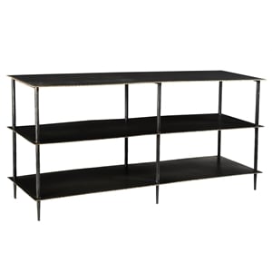 Noah 3-Tier Forged Cast Iron Media Console in Black with Acid Etched Top