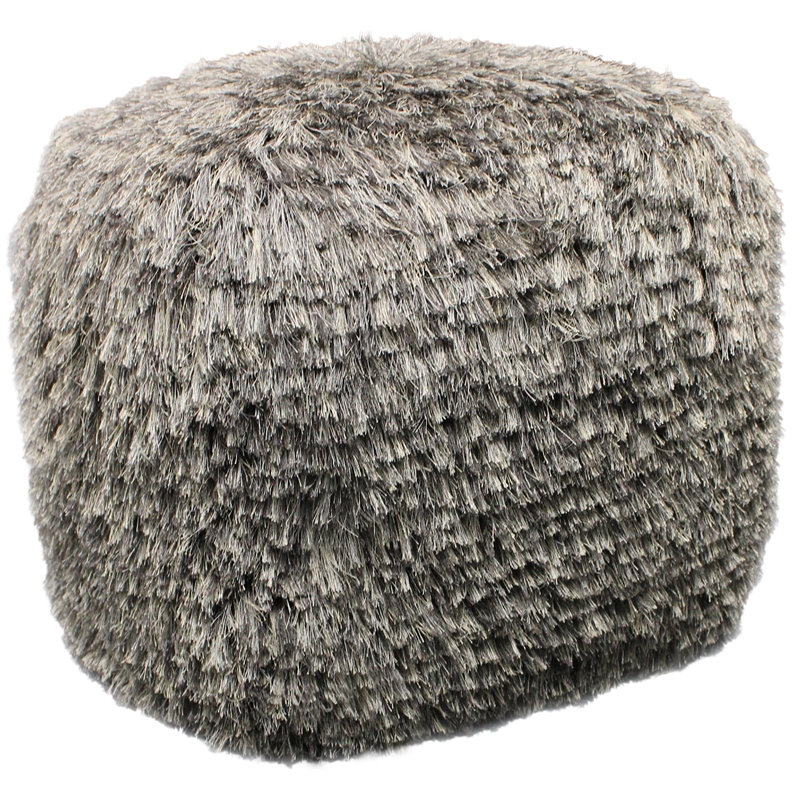 Lia Shag Pouf in Gray Fabric