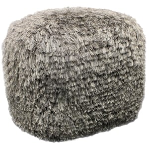 Lia Shag Pouf in Gray Fabric