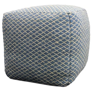 Lia 18&quot Pouf Upholstered in Soft Blue Fabric