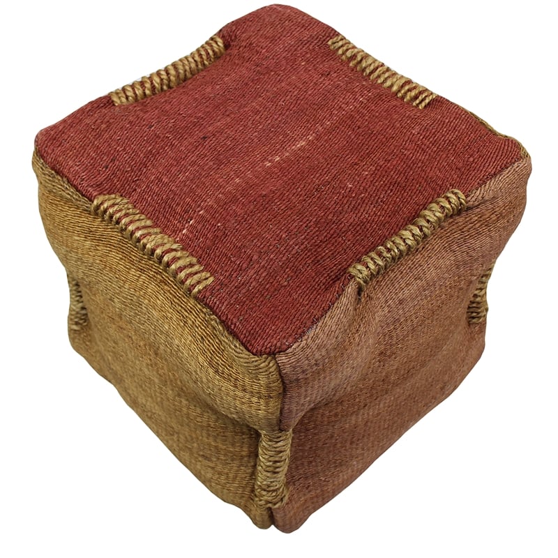 Andy Pouf Upholstered in Orange Fabric