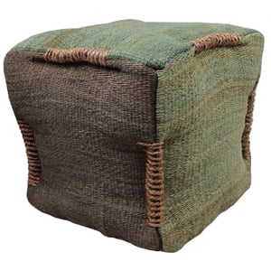 Andy Pouf Upholstered in Green Fabric