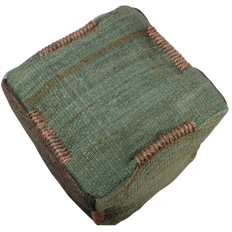 Andy Pouf Upholstered in Green Fabric