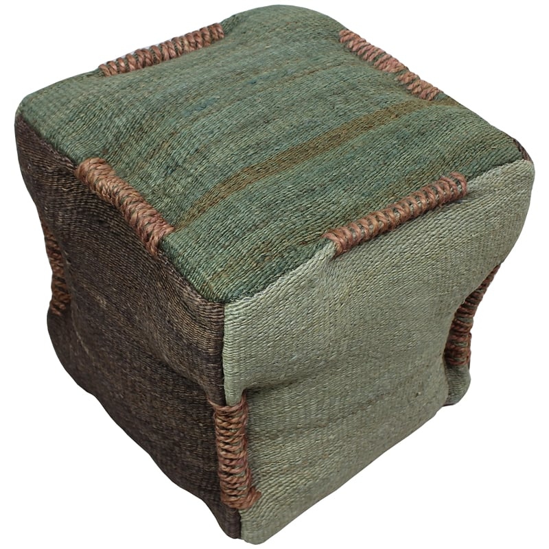 Andy Pouf Upholstered in Green Fabric