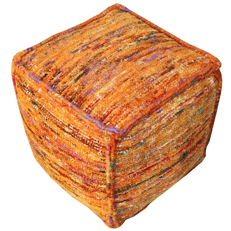 Wendy Pouf Upholstered in Orange Fabric