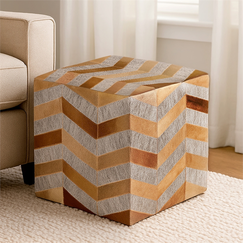 Kobe Pouf Upholstered in Red Fabric