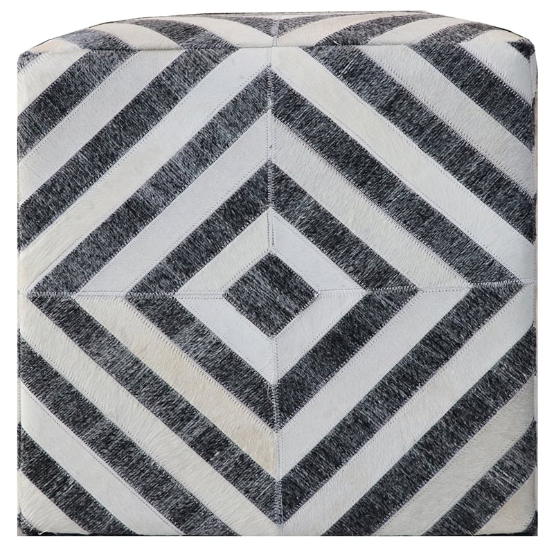 Nyla Pouf Upholstered in Gray/Ivory Fabric