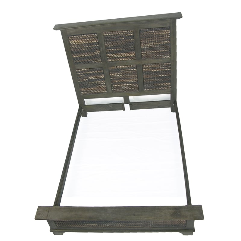 Woven Wicker / Rattan Solid Wood California King Size Bed in Espresso