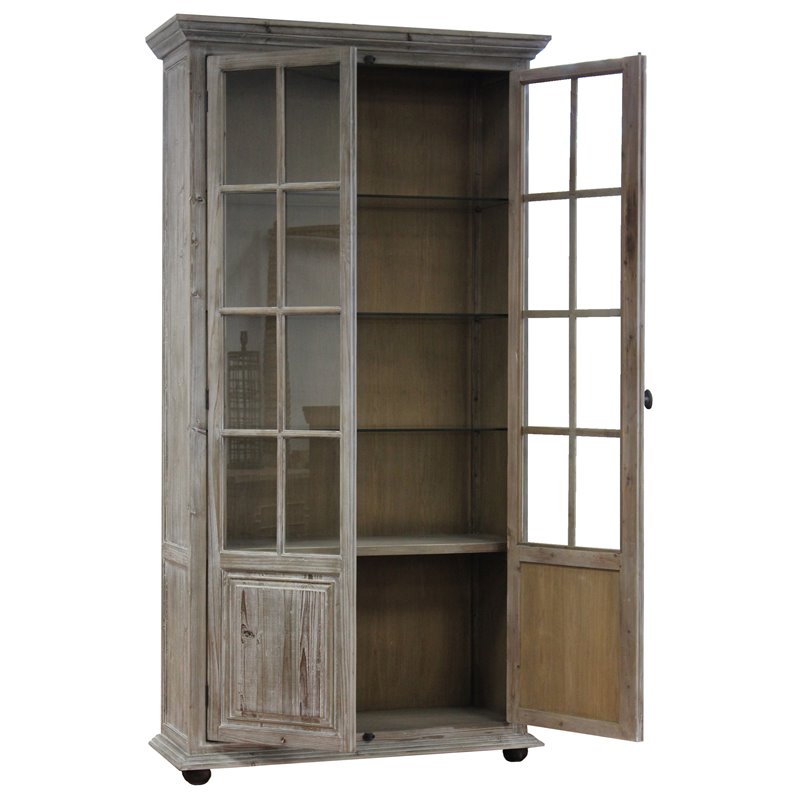 Syracuse Solid Wood 2 Door Glazed Cabinet in Brown