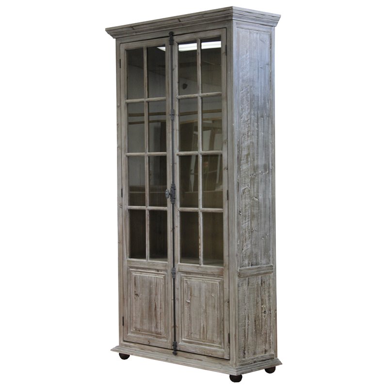 Syracuse Solid Wood 2 Door Glazed Cabinet in Brown