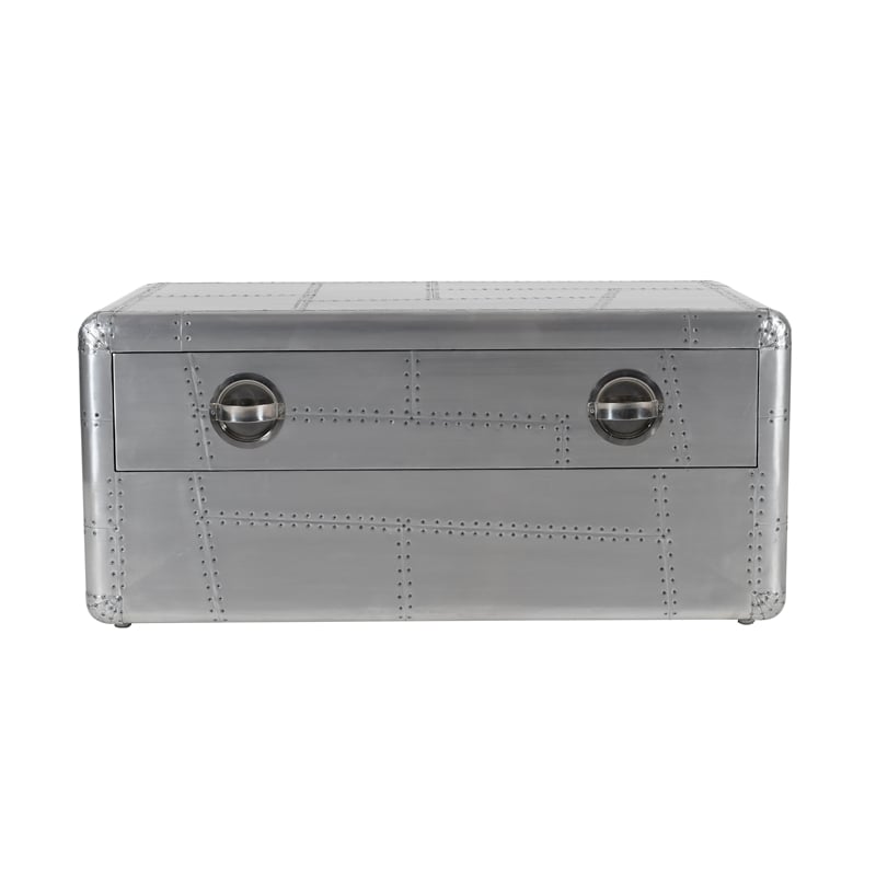 Pilot 1-Drawer Cocktail Table with Silver Aluminum Cladding and Exposed Screws