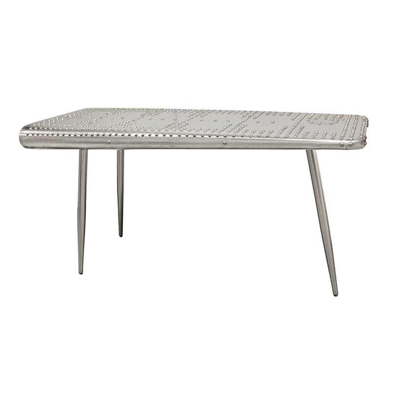 Pilot Console Table with Silver Aluminum Cladding and Exposed Steel Screws