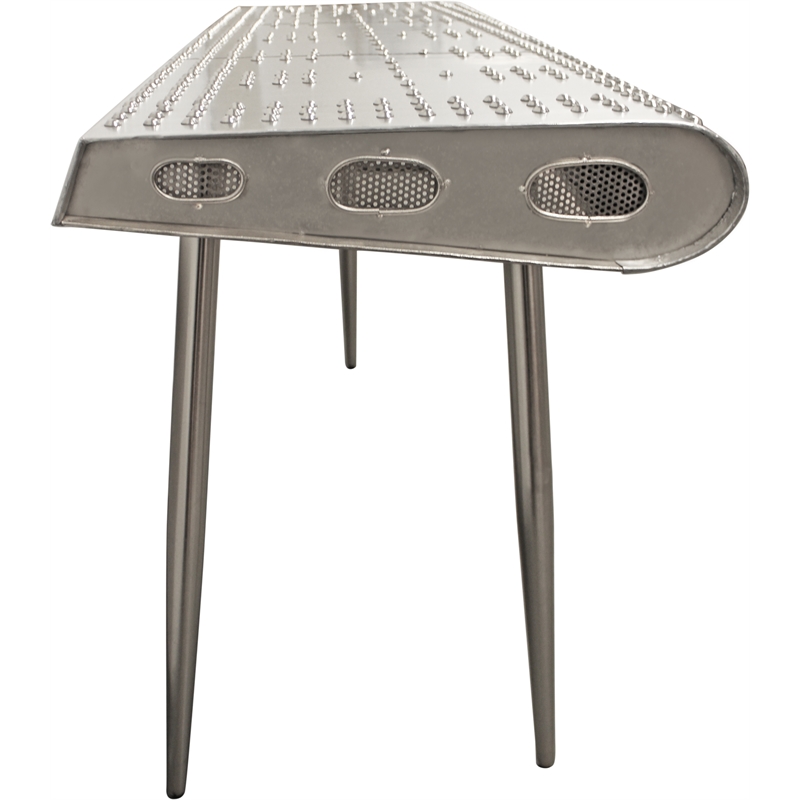 Pilot Console Table with Silver Aluminum Cladding and Exposed Steel Screws