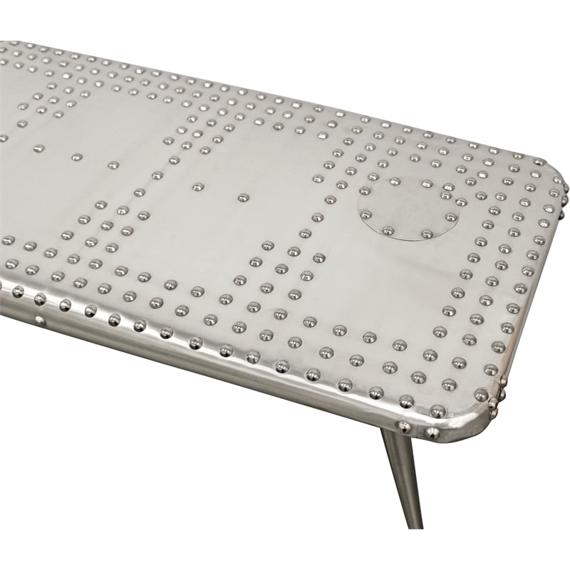 Pilot Console Table with Silver Aluminum Cladding and Exposed Steel Screws