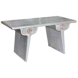 Pilot 2-Drawer Writing Desk in Aluminum Cladding on Solid Wood