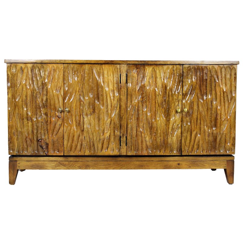 Redondo Hugh Solid Wood 4 Door Sideboard with Carved Doors in Natural