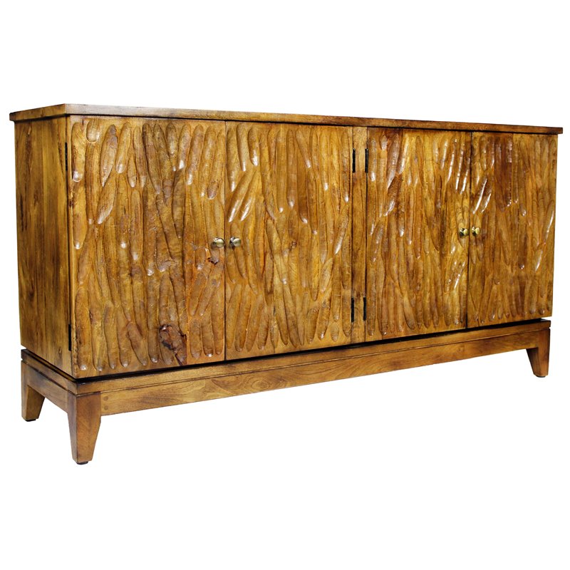 Redondo Hugh Solid Wood 4 Door Sideboard with Carved Doors in Natural