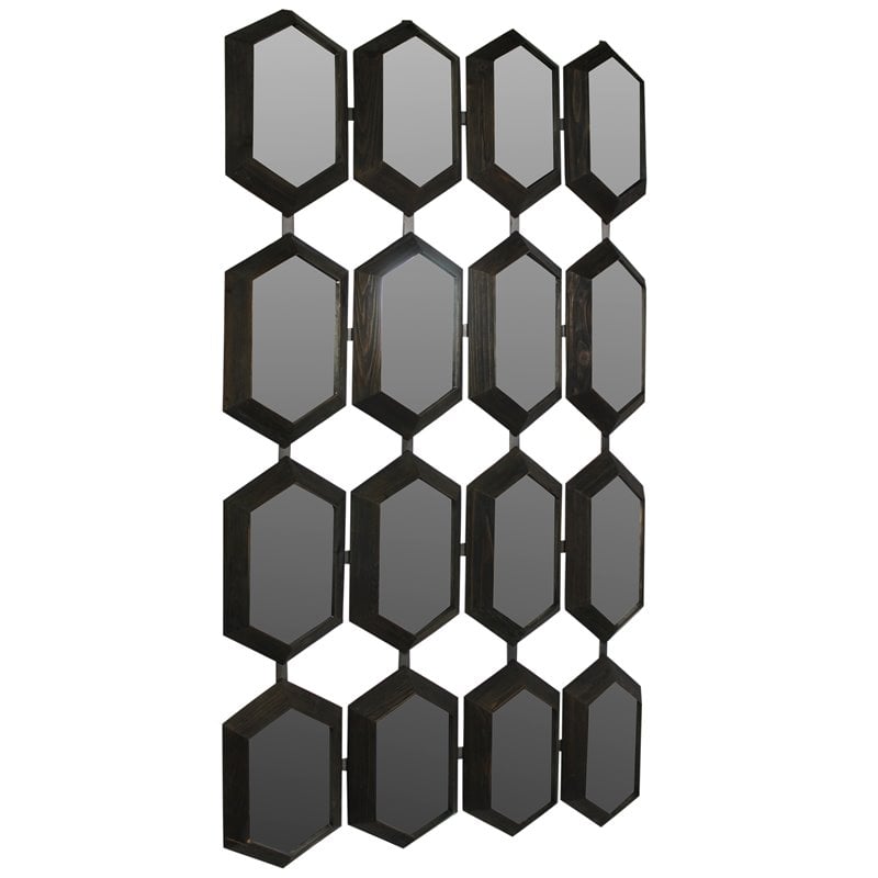 Grace Solid Wood Mirror with Cast Iron Frame in Dark Brown