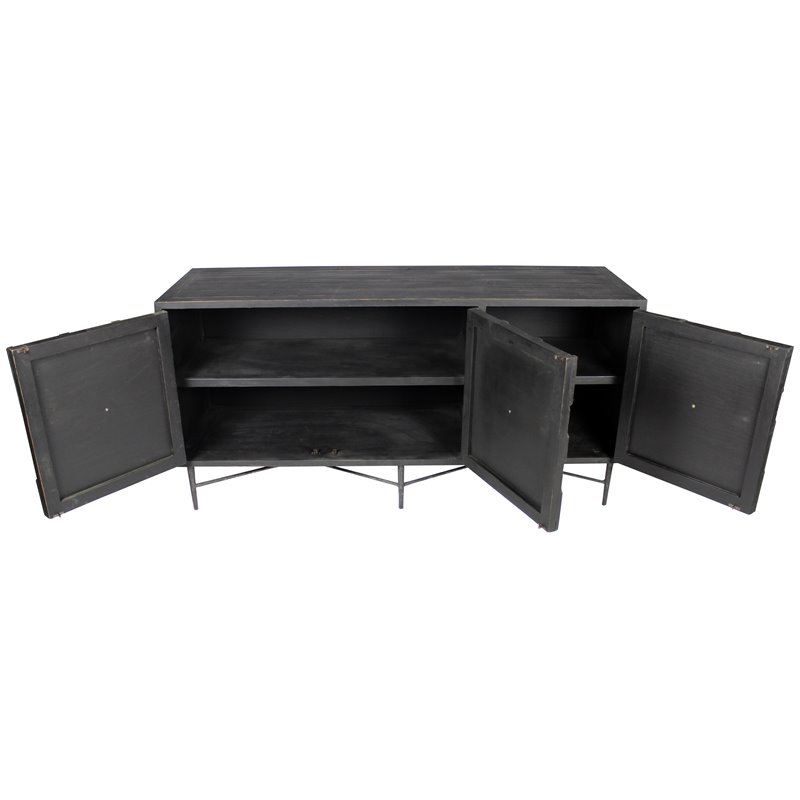 Aliso Samara 3 Door Sideboard in Reclaimed Pine Wood on Cast Iron Base in Brown