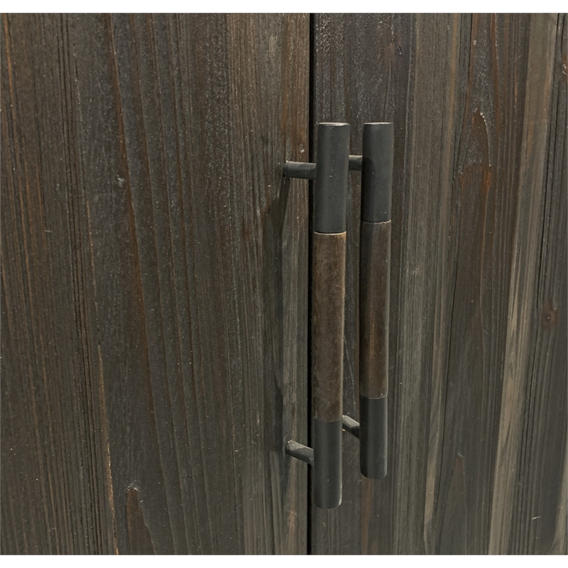 Peyton Reclaimed Pine Wood 4 Door Sideboard on Cast Iron Base in Dark Brown