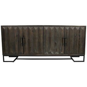 Peyton Reclaimed Pine Wood 4 Door Sideboard on Cast Iron Base in Dark Brown