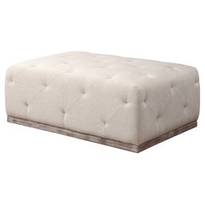 Piper Tufted Ottoman in Heavy Weave Ivory Fabric with Solid Wood Base