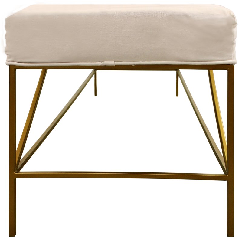 Hill Bench Upholstered in Ivory Linen Fabric on a Brass-Finished Cast Iron Base