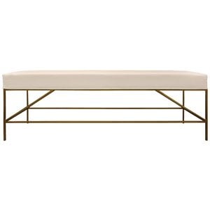 Hill Bench Upholstered in Ivory Linen Fabric on a Brass-Finished Cast Iron Base