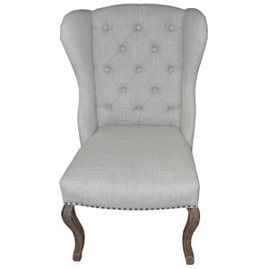 Moreau Tufted High Back Chair Upholstered in Linen Fabric in Ivory