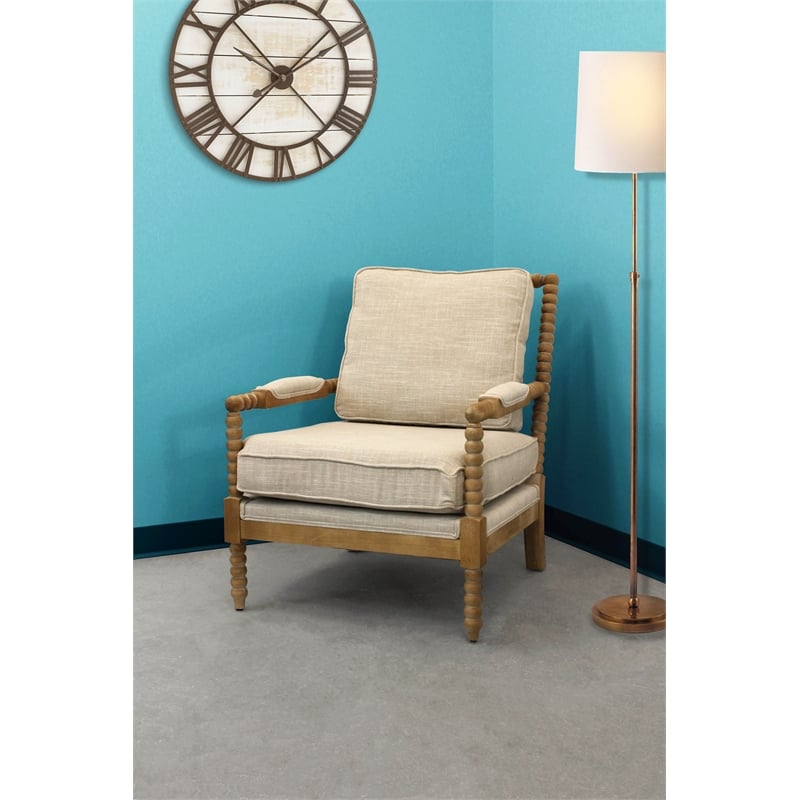 Wyndham Solid Wood Occasional Chair Upholstered in Ivory Linen Fabric