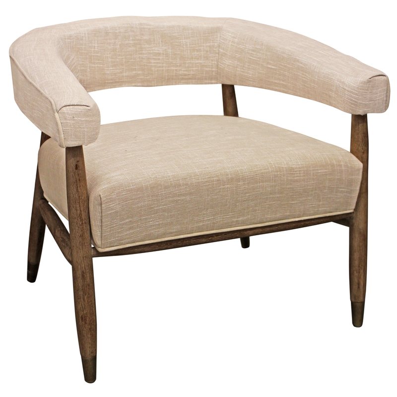 Quinn  Arm Chair with Solid Wood Frame Upholstered in Ivory Fabric