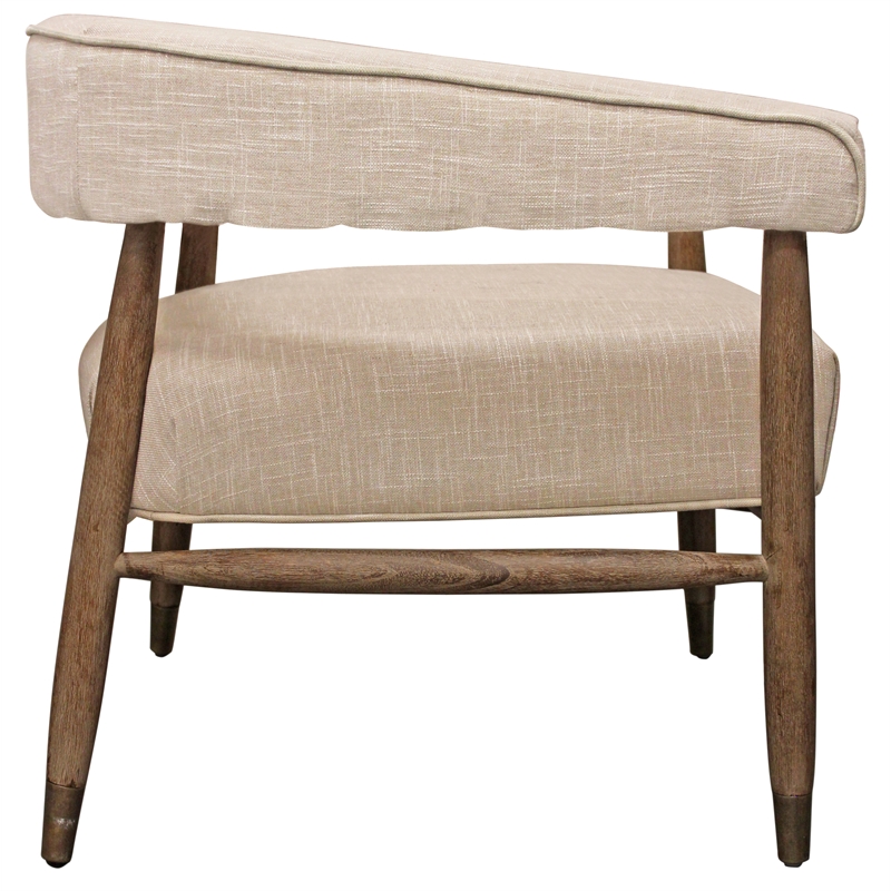 Quinn  Arm Chair with Solid Wood Frame Upholstered in Ivory Fabric