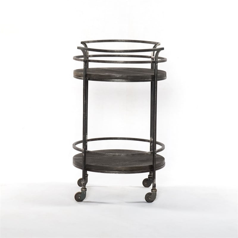 Onyx Glen Bar Cart in Transitional Gray Finish on Solid Wood with Iron Frame