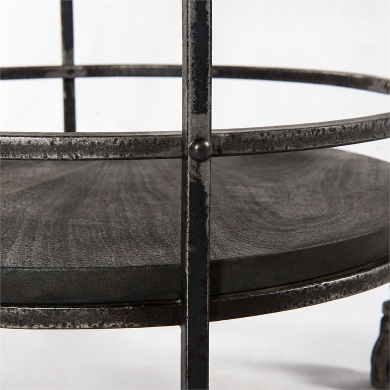 Onyx Glen Bar Cart in Transitional Gray Finish on Solid Wood with Iron Frame