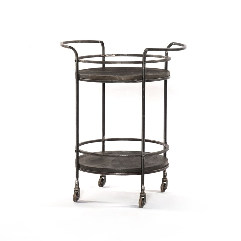 Onyx Glen Bar Cart in Transitional Gray Finish on Solid Wood with Iron Frame