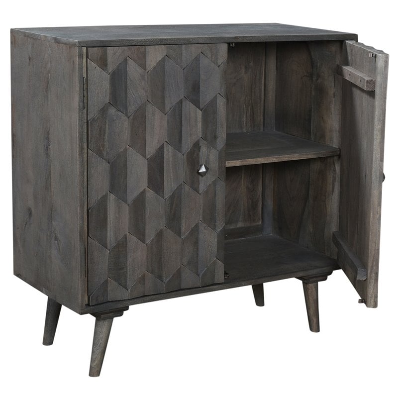 Onyx Solid Wood 2 Door Sideboard with Hand-Carved Details in Gray